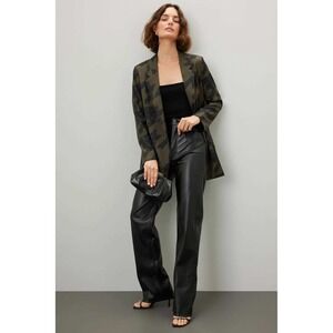 AllSaints Womens Aleida Toni Blazer 2 Olive Green Black Houndstooth Oversized
